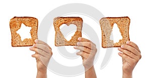 Bread slices with christmas symbols cutouts