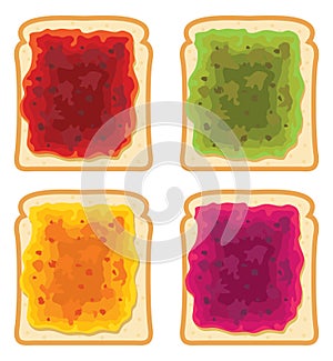 Bread slices with fruit jam, vector