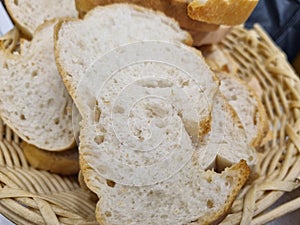 Bread slices in a wicker basket