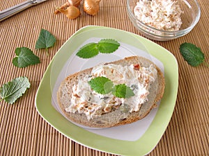 Bread spread with tuna and cream cheese