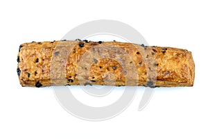 Bread sticks with chocolate on white background