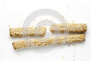 Bread sticks on white