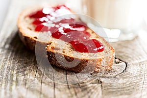 Bread with strawberry jam horizontal