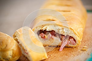 Bread stuffed with cheese and bacon