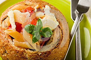 Bread stuffed with pasta