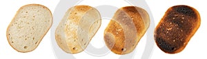 Bread. Toast bread in oven or toaster. 4 level cooking raw, low, normal, overcooked. Good for morning breakfast. White bread