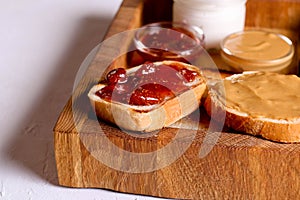 Bread toast with jelly jam and peanut butter