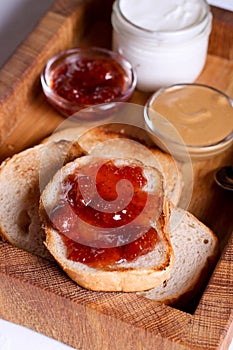 Bread toast with jelly jam and peanut butter