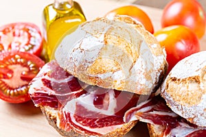 Bread with tomato and ham photo
