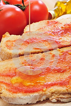 bread with tomato, typical of Catalonia, Spain photo