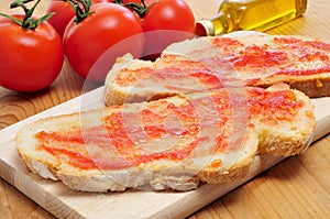 Bread with tomato, typical of Catalonia, Spain