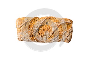 Bread top view cut out. Freshly backed Bread isolated on white background. Fresh organic loaf