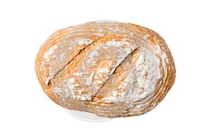 Bread top view cut out. Freshly backed Bread isolated on white background. Fresh organic loaf