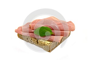 A bread topped with ham