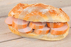 Bread topped with sausage