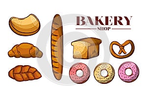 Bread types of bakery vector design