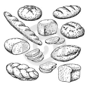 Bread vector drawing. Bakery product sketch. Vintage food photo