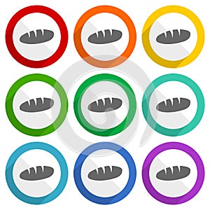 Bread vector icons, set of colorful flat design buttons for webdesign and mobile applications