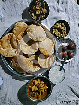 Bread vegetable sweet food for breakfast in darbhanga bihar india
