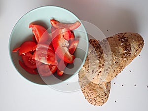 Bread and vegetables in a bowl