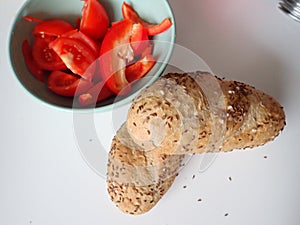 Bread and vegetables in a bowl