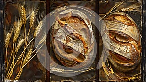 Bread and wheat harvest. Bread and wheat harvest collage