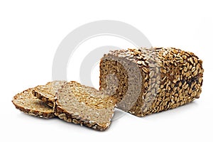 Bread with whole grain and seeds isolated on white