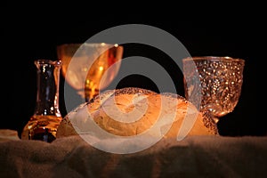 Bread and wine on the alter for easter church celebrations