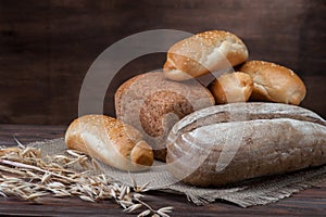 Bread on wooden background close-up