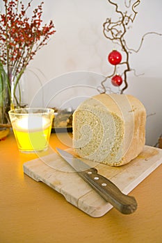 Bread on wooden cutting board