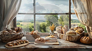 The Bread on Wooden Table.AI generated image