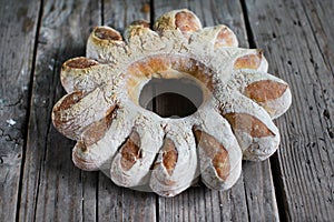 Bread wreath, artisan shaped rye loaf