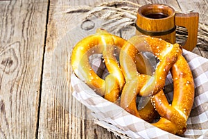 Breadbasket with traditional homemade Bavarian pretzels