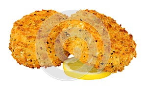 Breadcrumb covered salmon fish cakes photo