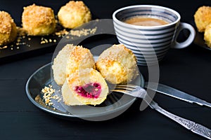 Breadcrumb dumplings with a cup of coffee