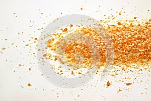 Breadcrumbs sprinkle right side on a white background