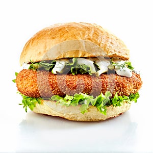 Breaded chicken burger with fresh salad