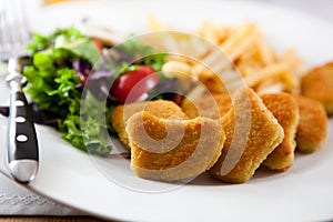 Breaded chicken with french fries