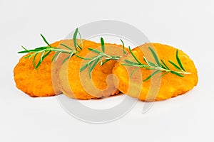 Breaded Chicken nuggets Fillet with salad on a White Background,food at home. Fast homemade food.Chicken breaded