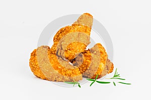 Breaded Chicken wings with salad on a White Background,food at home.Fast homemade food.Chicken Breaded Raw Meat. Fast