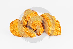 Breaded Chicken wings with salad on a White Background,food at home.Fast homemade food.Chicken Breaded Raw Meat. Fast