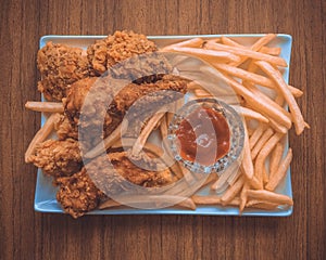 Breaded Crispy fried kentucky chicken tasty dinner.Close up Gourmet Main Dish for Dinner with Crispy Fried Chicken.