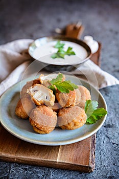 Breaded deep fried mushrooms with dip