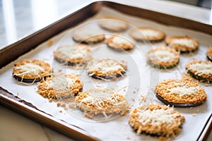 breaded eggplant slices ready for layering with cheese and sauce