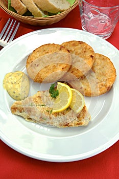 Breaded fish and potato rosti