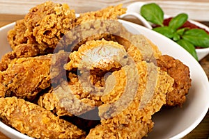 Breaded Fried Chicken Wings, Fingers and Drumstick