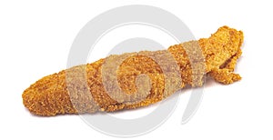 Breaded and Fried Fish Fillets on a White Background