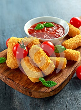 Breaded mozzarella cheese sticks with tomato basil sauce