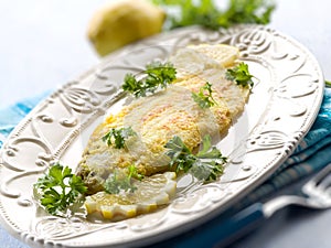 Breaded sole fish photo