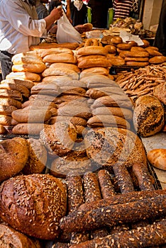 Breads at Mechane Yehuda market, Jerusalem, Israel photo